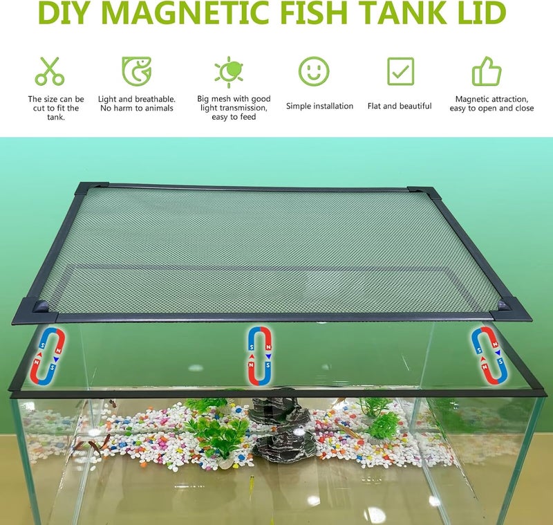 RODENET Magnetic Fish Tank Cover Net Aquarium Lid Mesh Top Hood Cut to Any Size Ventilation Transparency Anti-Jumping Aquarium Cover (39"X19") - Image 2